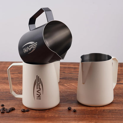 IKAPE 600ml Milk Frothing Pitcher, Stainless Steel Steaming Pitchers for Cappuccino Latte Art, 20 oz, Black