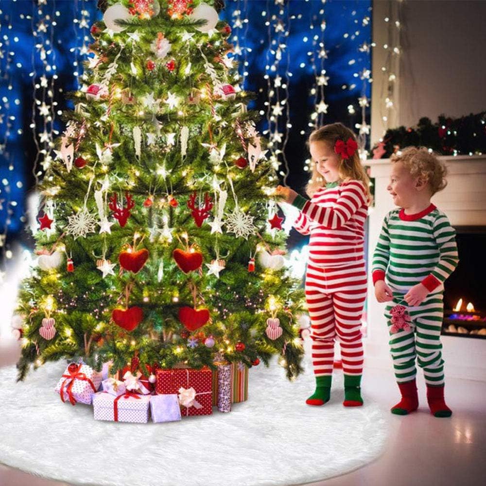 Christmas Tree Plush Skirts, 30 inches White Pure Long Haired Faux Fur Xmas Tree Skirt for Holiday Decorations
