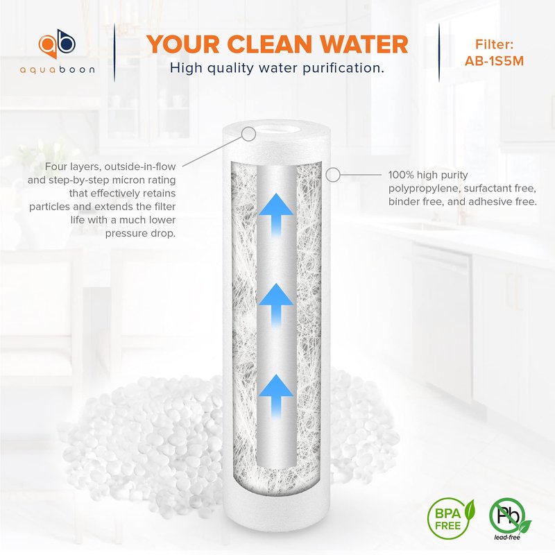Aquaboon 5 Micron 10 x 2.5 House Water Filters Cartridges, Set of 12 | Sediment & Carbon Filter Replacements Compatible with WHKF-WHWC, P5, WHKF-GD05