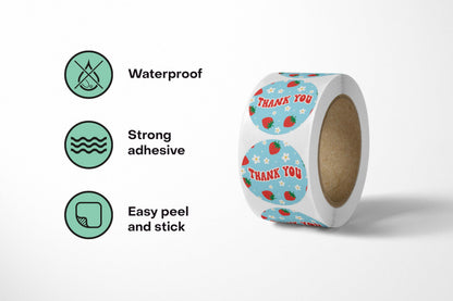 Package Mint 1.5" Round Cute Thank You Stickers - 500 Count Thank You for Supporting My Small Business Stickers - Waterproof and Self-Adhesive Seals for Boxes, Gift Bags, Envelopes - Strawberry