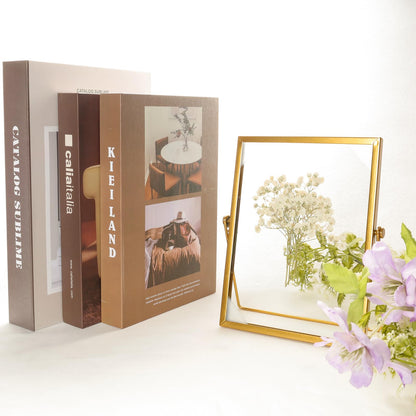 Fumwase 6 x 8 Elegant Gold Floating Picture Frame Tabletop Artwork Photo Frames Glass Picture Frame for Dried Flowers Tiny Pressed Flowers Vintage Style and Real Glass Photo Frame (Gold, 6 x 8)