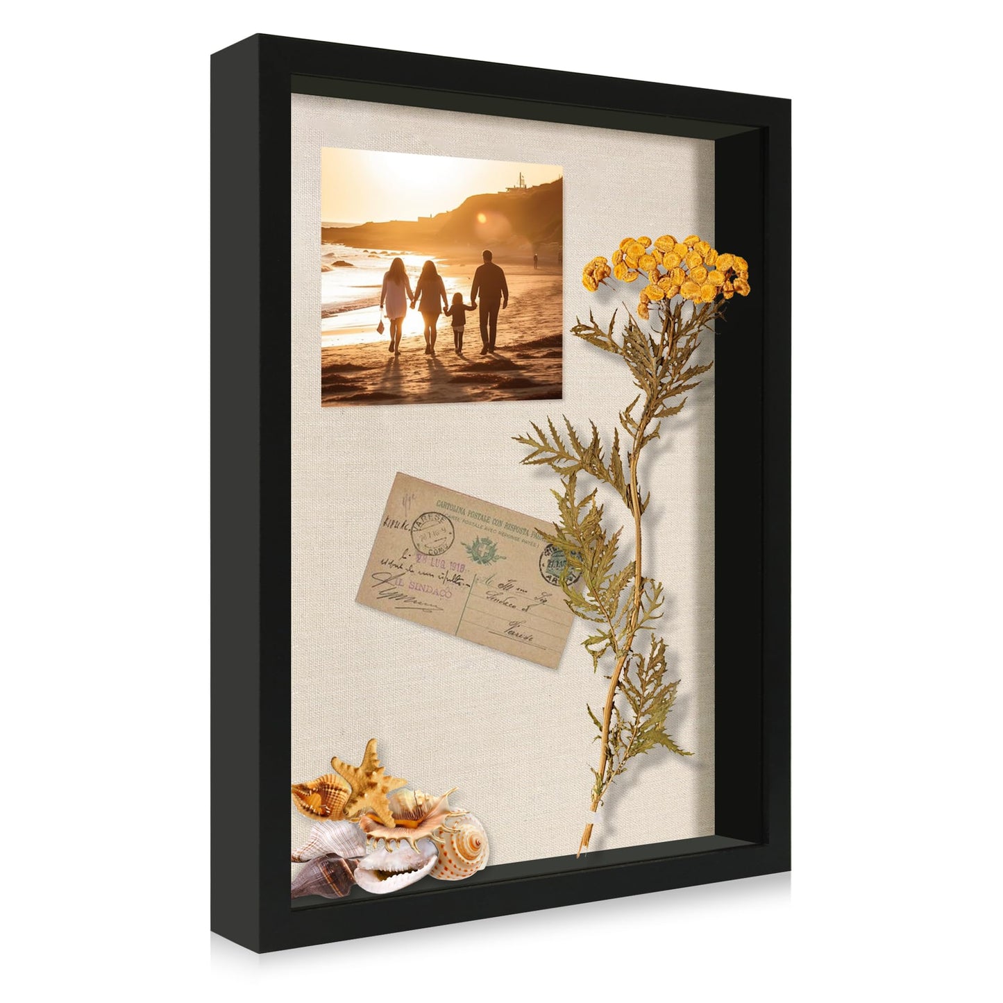 CCDCC 12x16 Large Shadow Box Picture Frame Display Case with Soft Linen Back, Black Wooden Memory Shadow Box Frame with Tempered Glass Cover for Wall Display