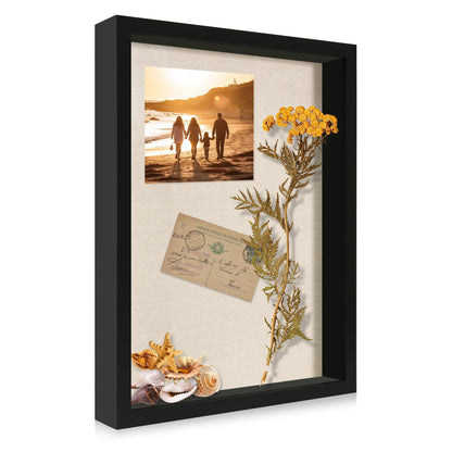 CCDCC 12x16 Large Shadow Box Picture Frame Display Case with Soft Linen Back, Black Wooden Memory Shadow Box Frame with Tempered Glass Cover for Wall Display