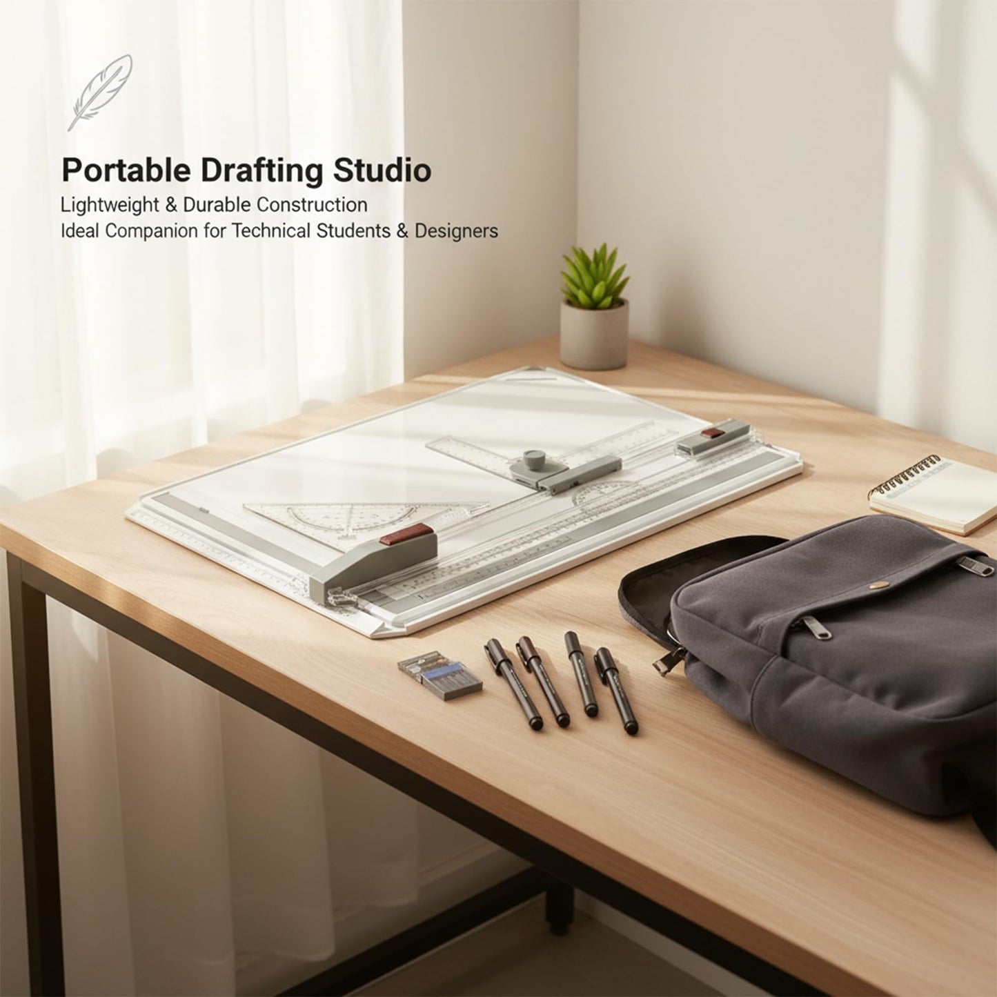 A3 Portable Drawing Table Board with Clear Rule Parallel Motion and Angle Adjustable Measuring System, Multi-Function Metric Drawing Board Drafting Table for Engineering Students