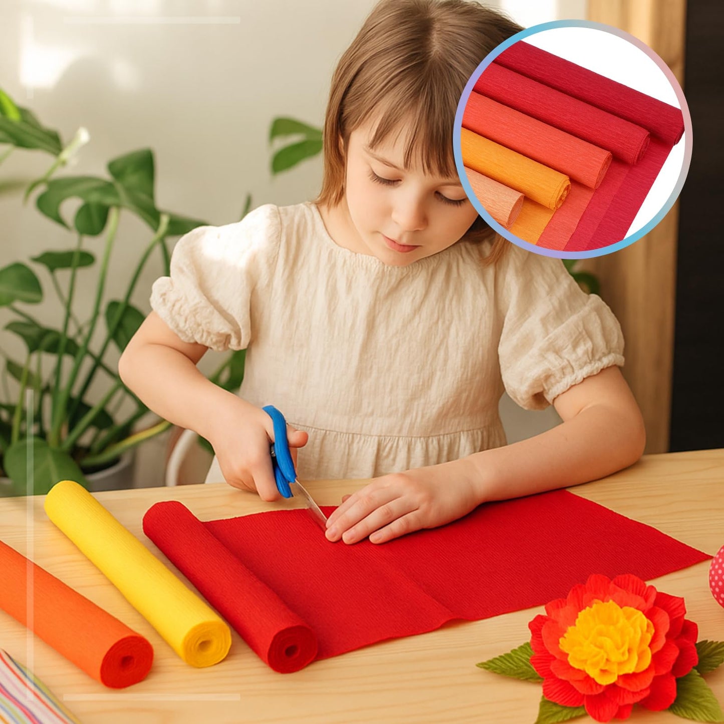 Leinuosen 115 Pcs Crepe Paper Flower DIY Kits 12 Rolls 10 x 98 Inch Crepe Paper Rolls Sheets 100 Floral Iron Wire 1 Wire Cutter 2 Tapes for Birthday Party Wedding Wreath Flower Making(Autumn Colors)