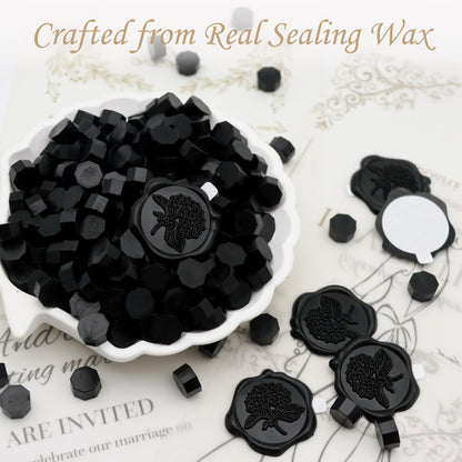 50pcs Hydrangea Wax Seal Stickers, Andotopee Floral Botanical Envelope Seal Stickers, Self-Adhesive Black Stickers Pre-Made from Real Sealing Wax, Great for Wedding Invitation, Gift Wrapping
