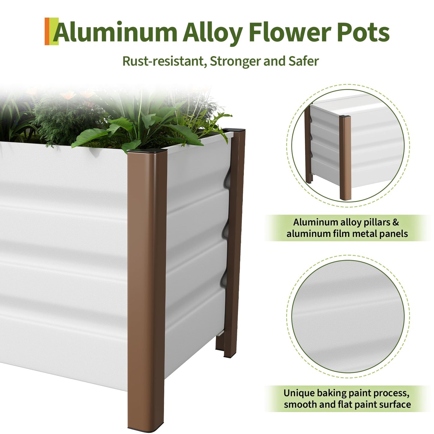 JoanKaren 2 Pack Aluminum Raised Garden Bed with Legs, 24x16x18 in Outdoor Metal Elevated Planter Box with Drainage Holes for Garden, Patio, Balcony, Backyard Vegetable & Flower Planting, White