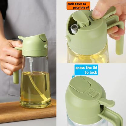 Oil Sprayer for Cooking, 2 in 1 Glass Olive Oil Dispenser 14.5oz/430ml (Green)