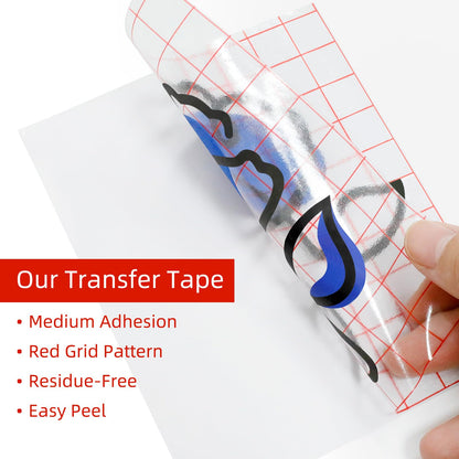 WELSTIK Clear Vinyl Transfer Paper Tape Roll - 12" x 50 FT w/Alignment Red Grid, Medium Tack Application Tape Compatible with Cricut, Silhouette Cameo & Oracal Adhesive Vinyl for Decals, Stickers