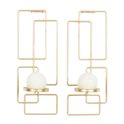 Deco 79 Metal Geometric Tealight 2 Plate Wall Sconce, Set of 2, 5"W, 13"H, Gold