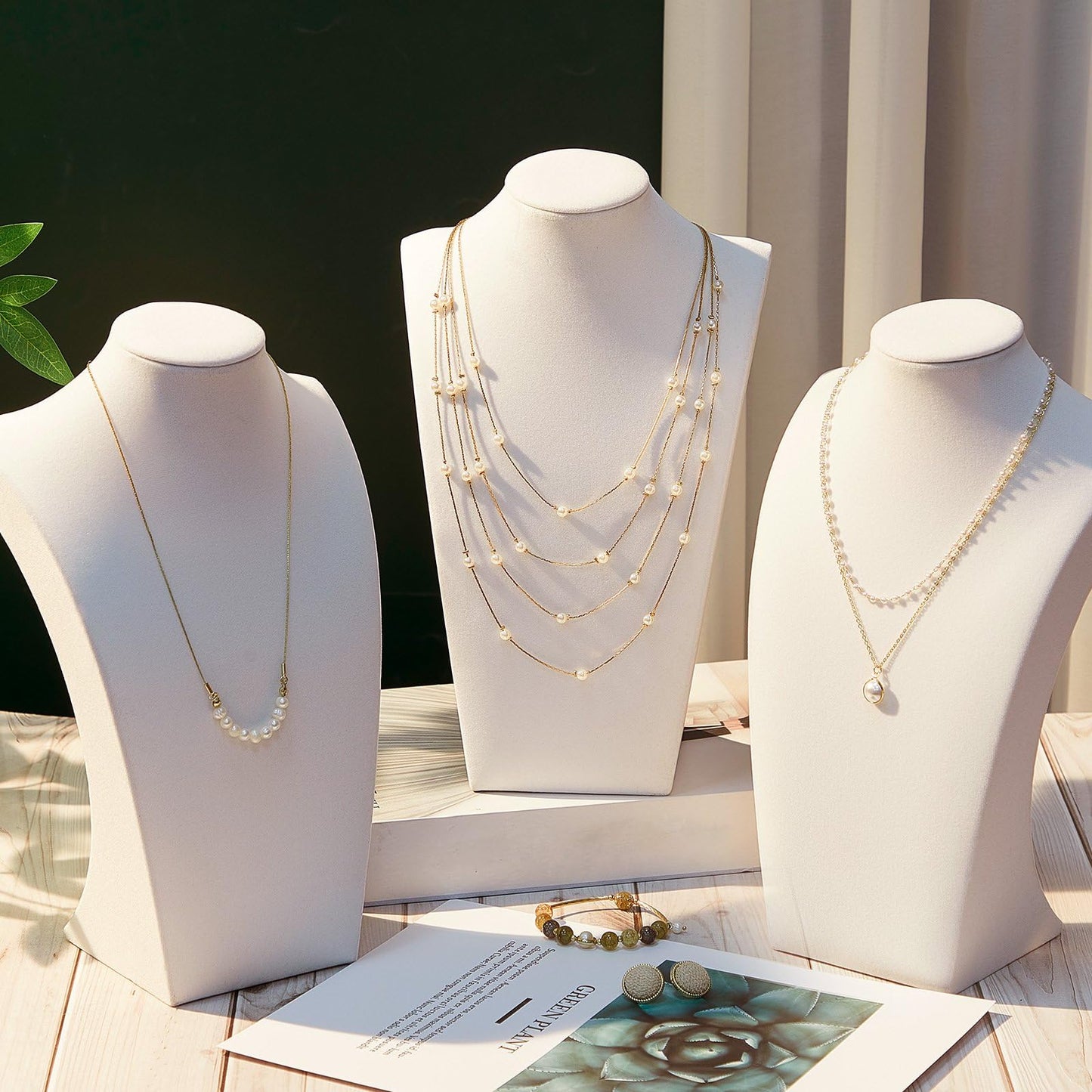 Kigley 3 Pcs Velvet Jewelry Display Bust Necklace Display Stand Necklace Mannequin Holder Stands for Selling Trade Shows Props (White)