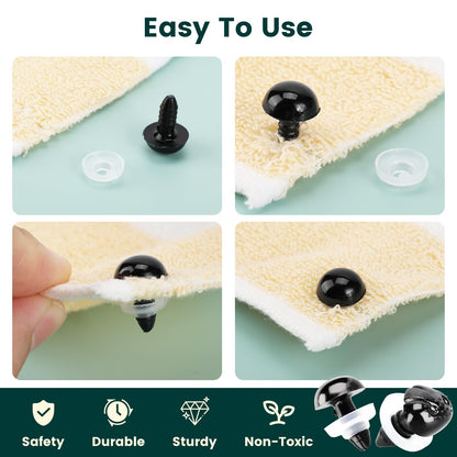 662Pcs Safety Eyes and Noses for Amigurumi, Junreox Preimum 5-14mm Safety Eyes for Crochet Stuffed Animals, Assorted Plastic Crochet Craft Eyes with Washers for Teddy Bear, Dolls, Plushies Toys, Black