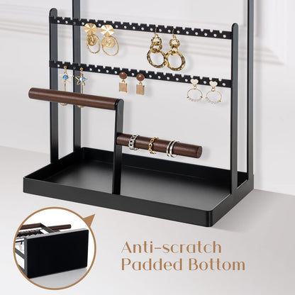 ProCase Jewelry Organizer Stand Necklace Organizer Earring Holder, 6 Tier Jewelry Stand Necklace Holder with 15 Hooks, Jewelry Tower Display Rack Storage Tree for Bracelets Earrings Rings -Black