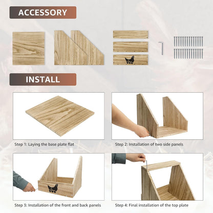 Wooden Chicken Nesting Box for Chickens, Sturdy Wall Mount Egg Laying Box for Hens, Chickens, and Ducks (2 Pack)