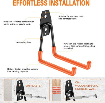 HUPBIPY Heavy Duty Garage Hooks - 5.1 Inch U-Shaped Wall Mounted Tool Organizer | 4 Pack for Ladders & Hoses