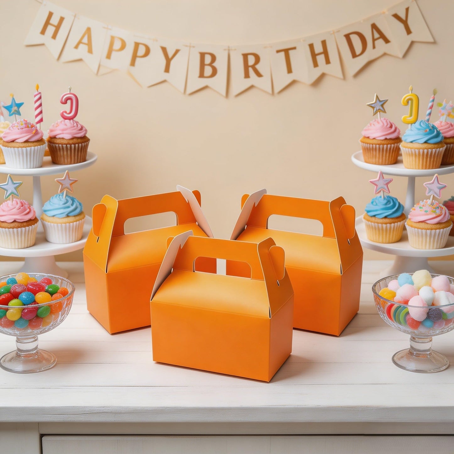 XAGLVV 24 Pack Orange Paper Gable Treat Boxes, Goodie Candy Boxes with Handles, Gift Box for Birthday, Halloween, Fall Parties Decoration Supplie