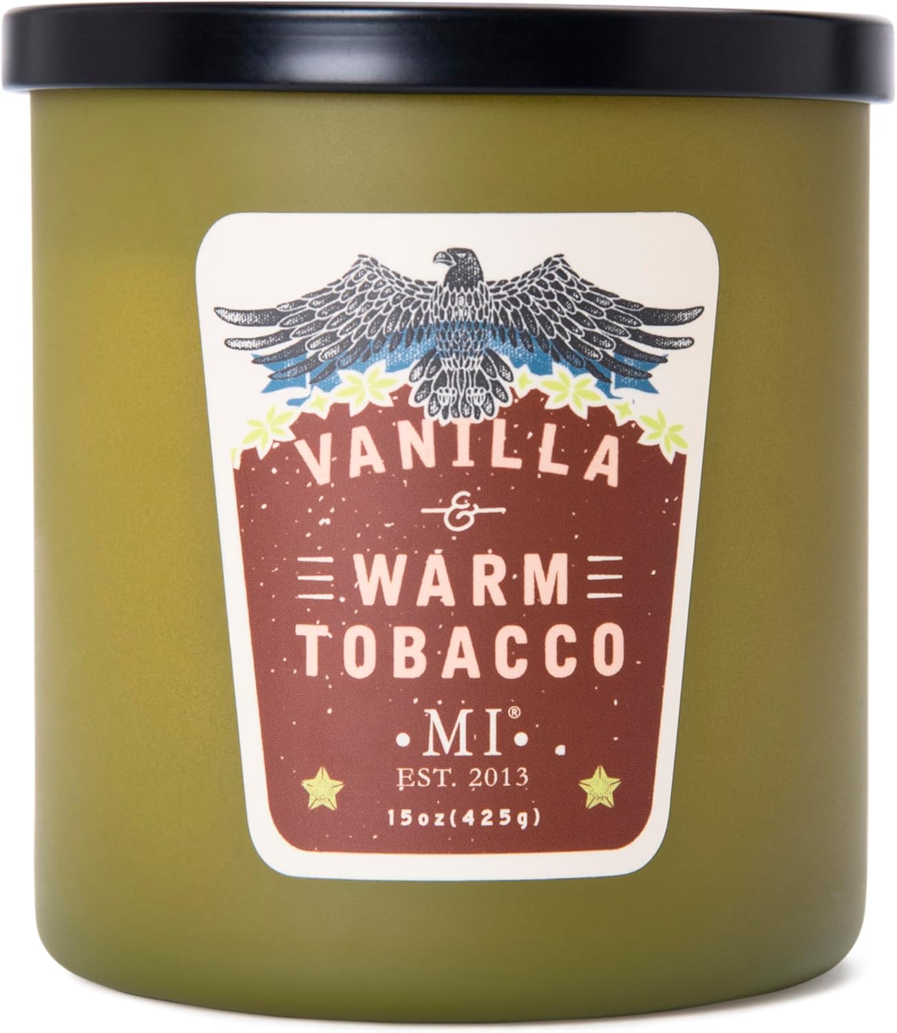 Manly Indulgence Vanilla & Warm Tobacco Scented Candles for Men, 15 oz Premium Soy Blend Wax, 60H Burn
