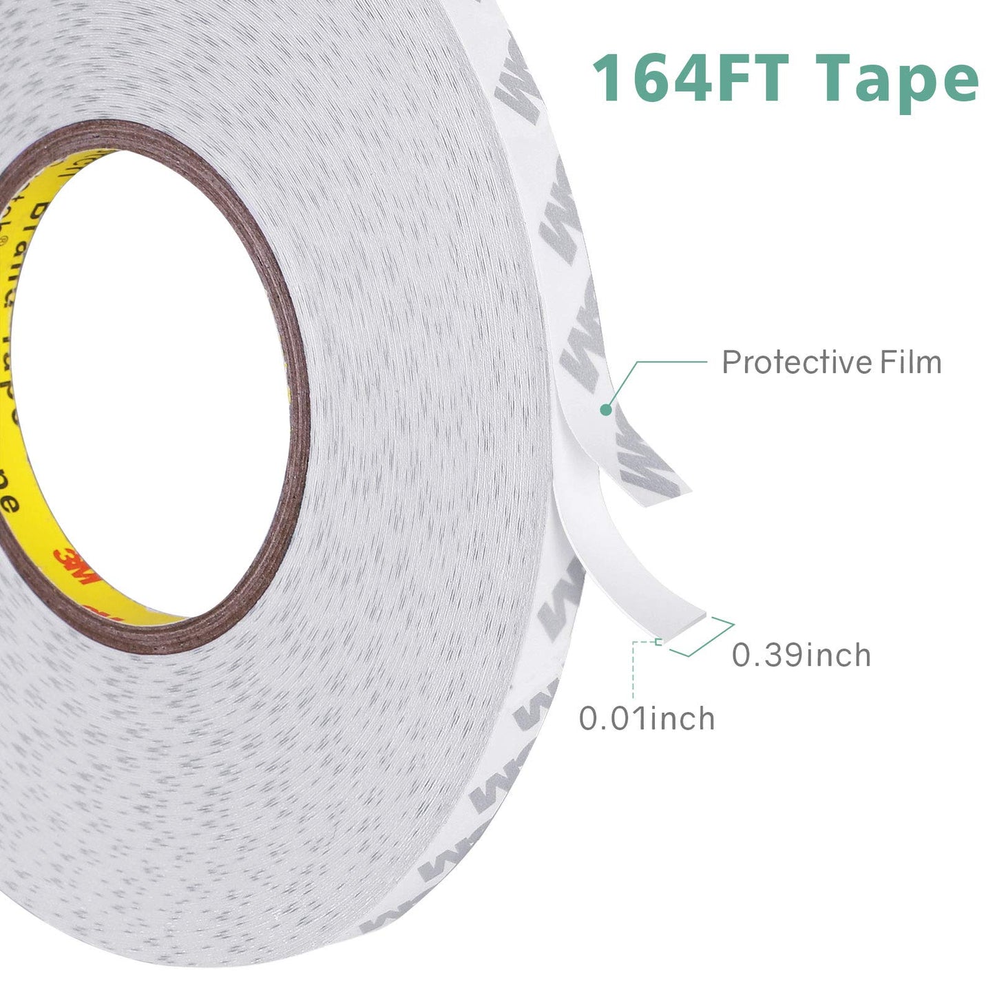 HitLights Double Sided Tape Heavy Duty 164ft, Waterproof Mounting Adhesive Tape for Wall, Electronics, LED Strip, Car Trim, Home Office Decor, Craft Project, PVC White (164ft x 0.39in)