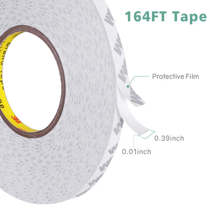 HitLights Double Sided Tape Heavy Duty 164ft, Waterproof Mounting Adhesive Tape for Wall, Electronics, LED Strip, Car Trim, Home Office Decor, Craft Project, PVC White (164ft x 0.39in)