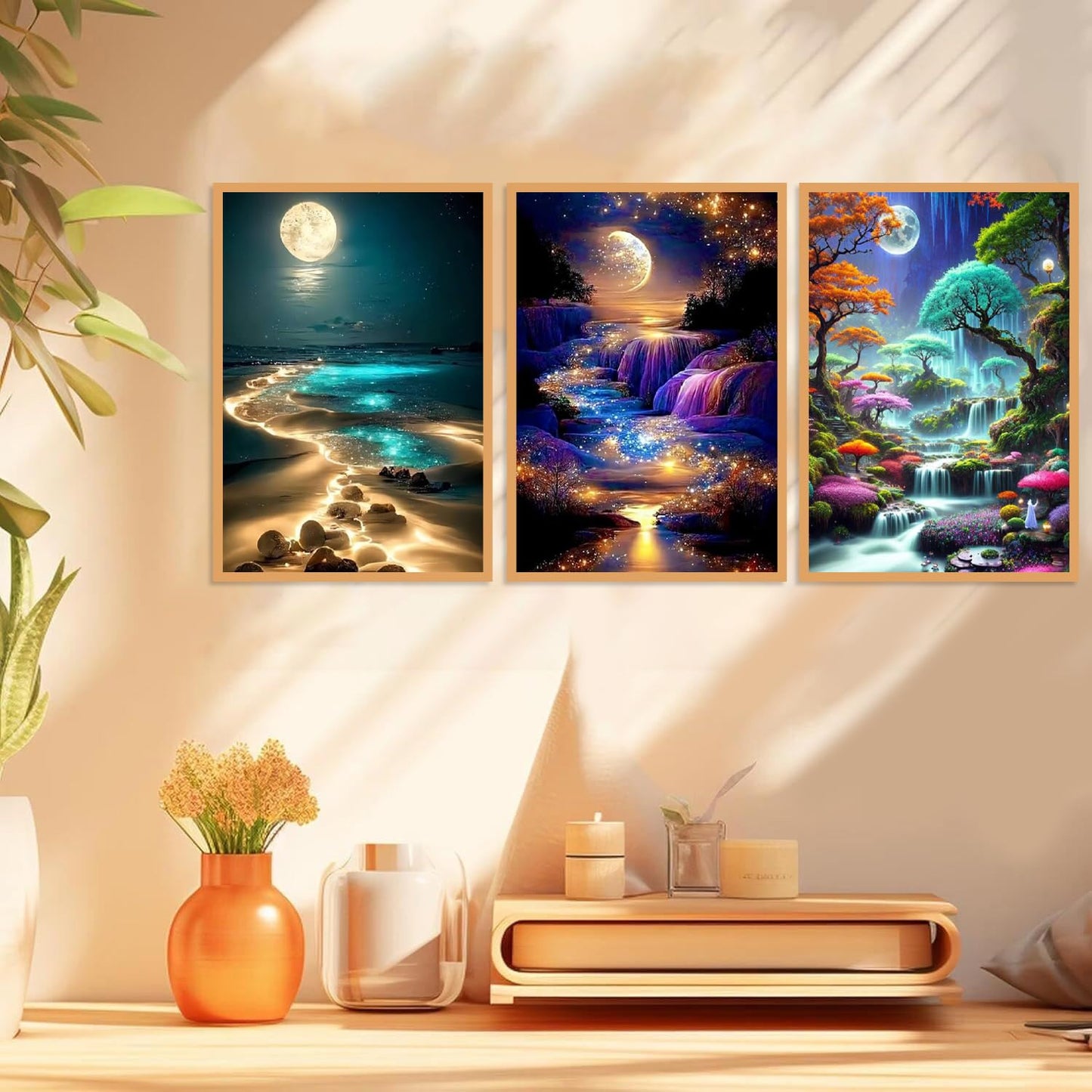Mowana 6 Pack Diamond Art Kits for Adults - Moon Beach Diamond Painting Kits for Adults Beginners, 5D DIY Round dots Full Drill Gem Art for Home Wall Decor and Gifts 12x16inch