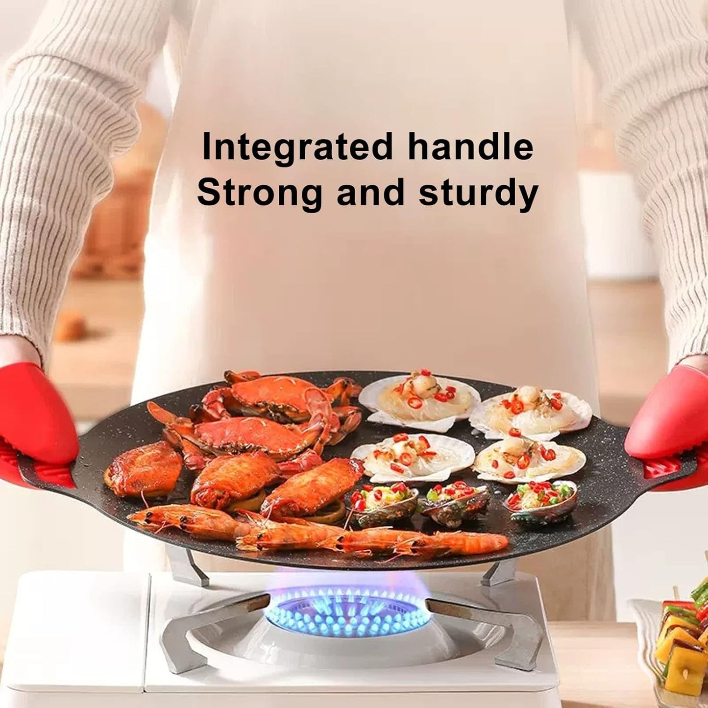 Korean Grill Pan with Non Stick 6 Layer Coating, Round Grill Pan with Pouch for Induction and Electric Cooktops