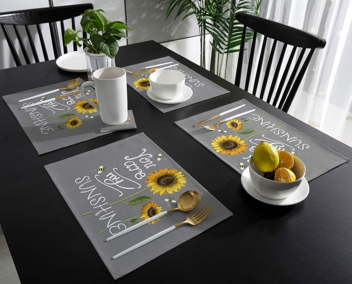 You are My Sunshine Placemat Set of 6 for Dining Table - Cotton Linen Waterproof Cloth Table Mat, Easy Clean