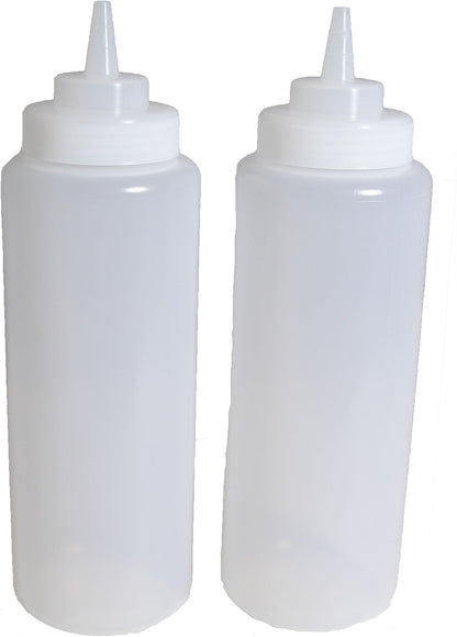 Set of 3, 32 Oz. Large Clear Squeeze Bottle, Open-tip, Wide Screw-on Spout, Durable Polyethylene Plastic