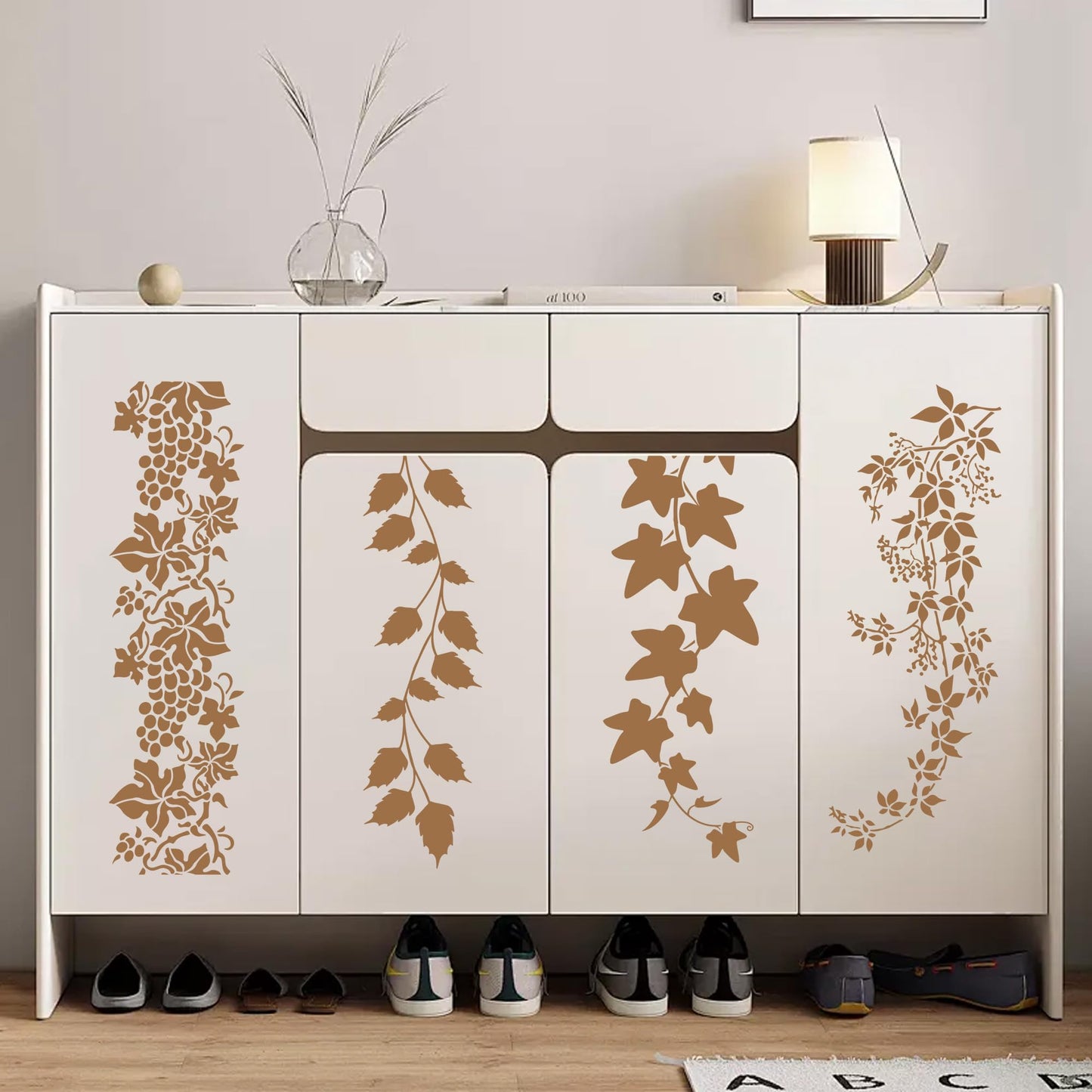 Keluna Leaf Vine Stencils for Painting - 16 Pcs Leaves Wall Stencils for Crafts Reusable, Flower Painting Stencils, Floral Spring Template for Painting on Wood Canva Home Decor