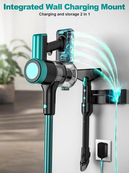 Skiennix Cordless Vacuum Cleaner - 58Kpa 10-in-1 Design with 55 Minutes Runtime & LED Display | Anti-Tangle, Wall Mount Charging (Cyan)