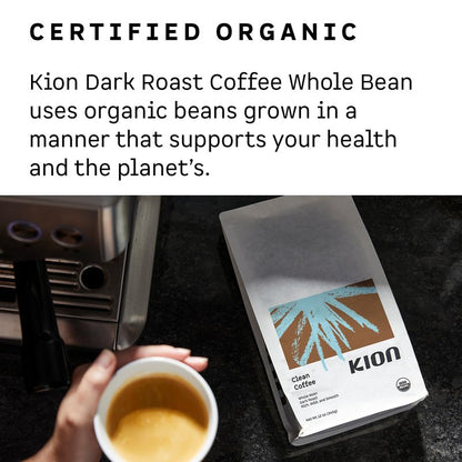 Kion Organic Coffee | Tested for Toxins | Roasted to Maximize Health and Taste | Whole Bean Dark Roast 12 Oz (3 Pack)