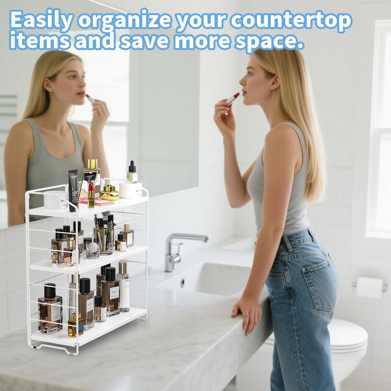 MAYZOLOP Bathroom Counter Organizer, Makeup Organizer Countertop, Countertop Storage Shelf for Bathroom Storage, Vanity, Large Skincare, Perfume, White 3 Tier