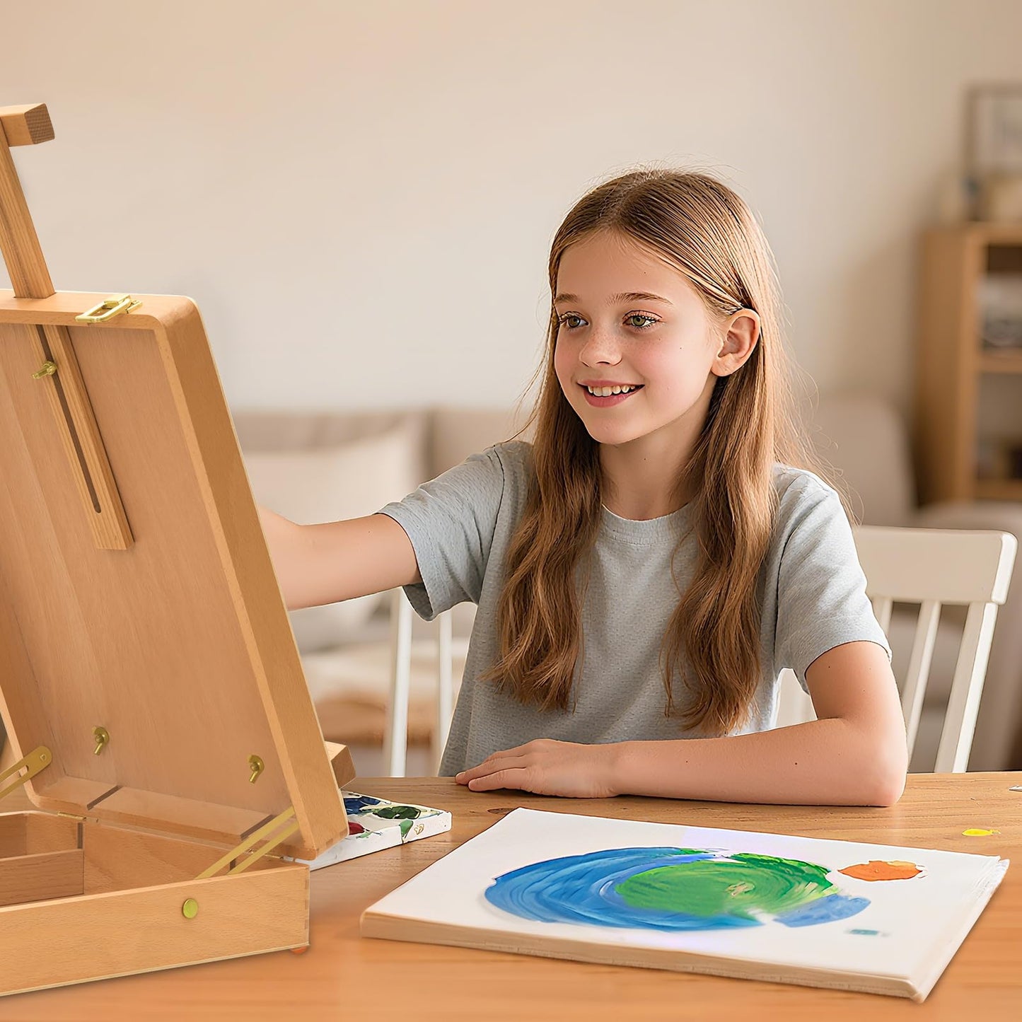 Tabletop Art Easel for Painting, Premium Wooden Sketchbox, Portable Desktop Painting Easel for Student Artist Beginner