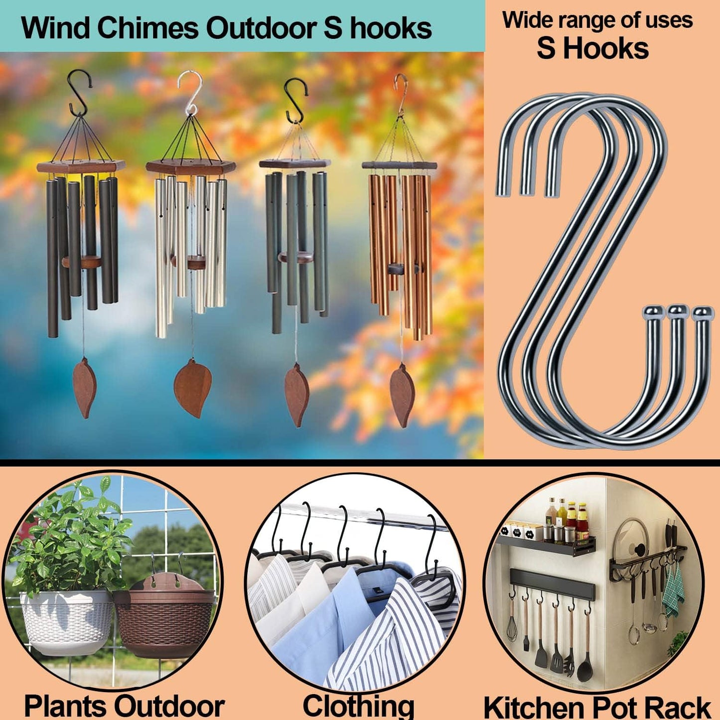Heavy Duty S Hooks, Stainless Steel Metal for Hanging Pots and Pants, 10 Pack, Supports up to 35 Pounds