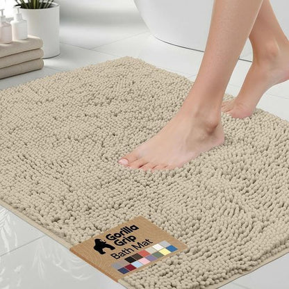 GORILLA GRIP Bath Rug Mat - Thick Soft Absorbent Chenille | Quick Dry Microfiber, 24x17, Sand Color