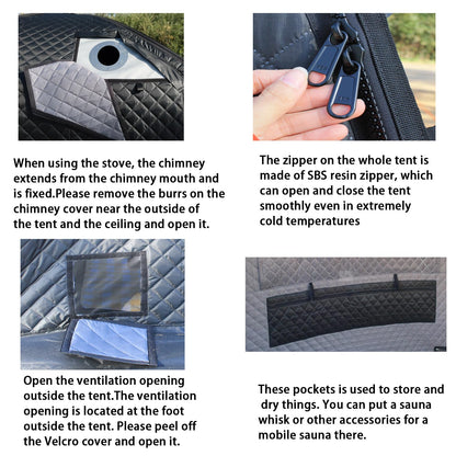 GOLDCAMP 3-4 Person Portable Steam Sauna Tent, Outdoor SPA Camping Detox Relaxation Quilted Box with Heat Retention Design, 86.6"X86.6"X75" Gray and Black with Carry Bag (NO Stove)