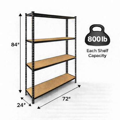 PRO&Family 24"x 72"x 84" 4 Shelves Heavy Duty Shelving Unit - Industrial Garage Storage Rack Z- Beam Storage Shelf Shelf Organizer Metal Wood Storage Shelves System
