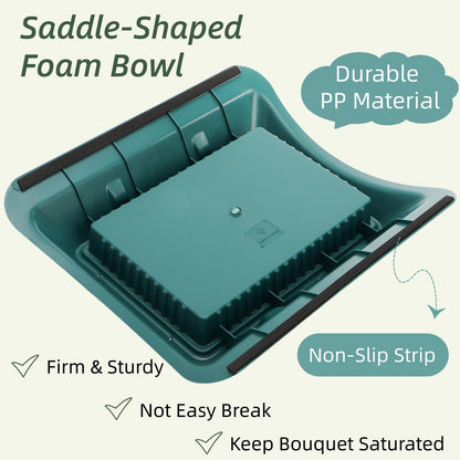 Jowgut 3 Pack Floral Foam with Bowl Kit, 12.8"L × 11.2"W × 2.8"H Large Rectangle Flower Arrangement Base Casket Saddle, Plastic Flower Foam Blocks Funeral Supplies for Table Party Wedding Festival