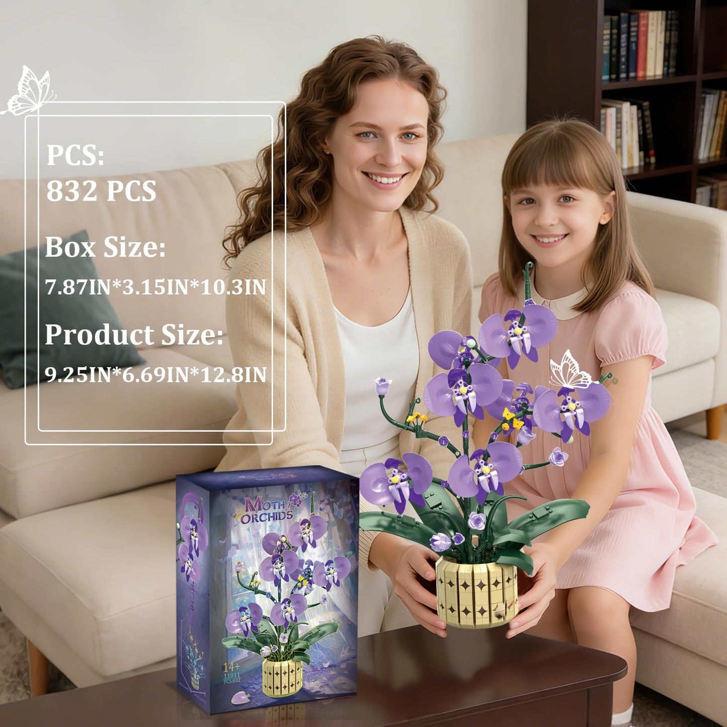 Botanicals Orchid Flower Kit, Flower Pot Set, Compatible with Lego Botanical Collection for Adults, Artificial Bouquet Flower Arrangement, Living Room Office Home Decor, Ideal Gift, 832PCS