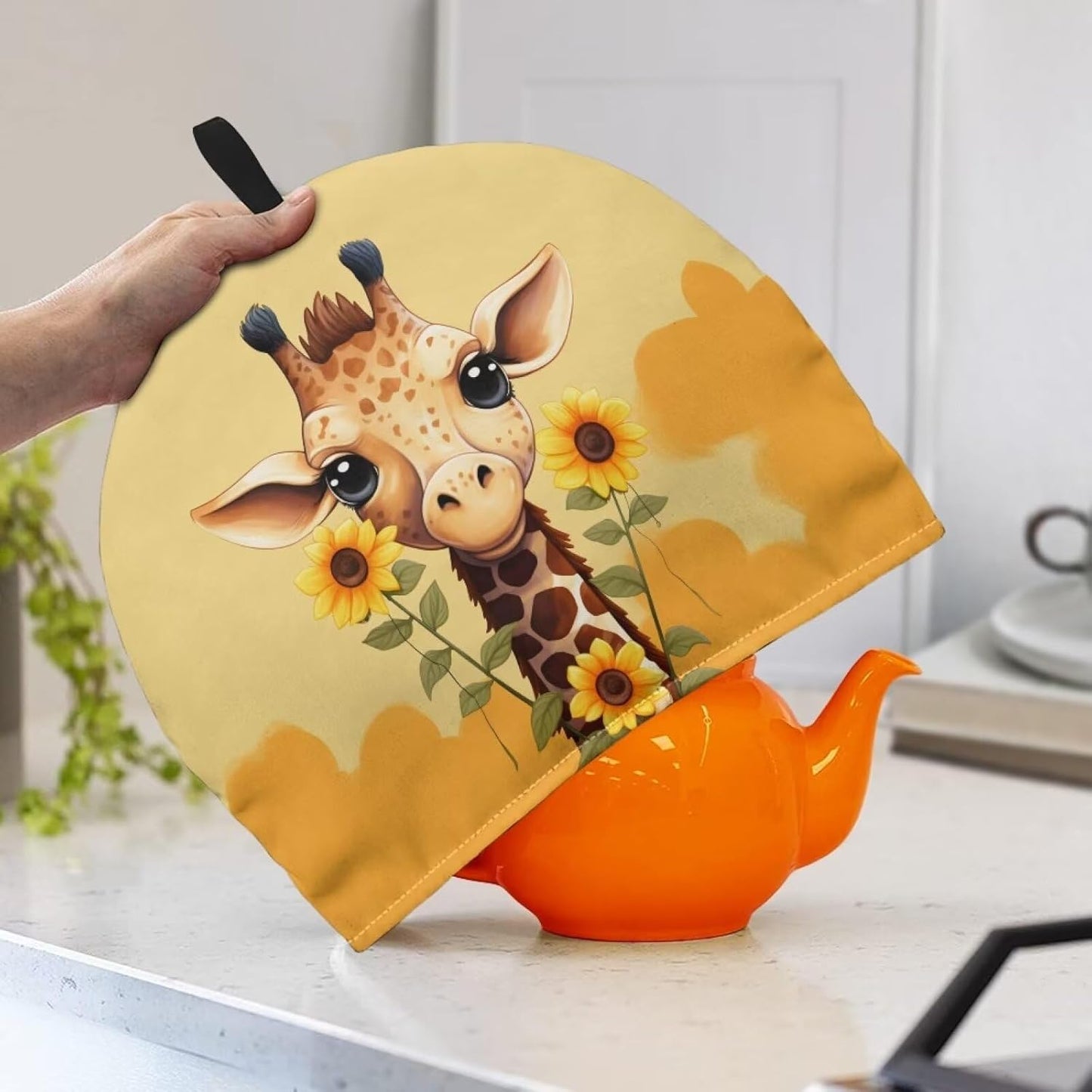 Sunflower Giraffe Tea Cozy, Insulated Teapot Cover, Dust Proof Tea Pot Cozy, Portable Kettle Warmer, Cute Kitchen