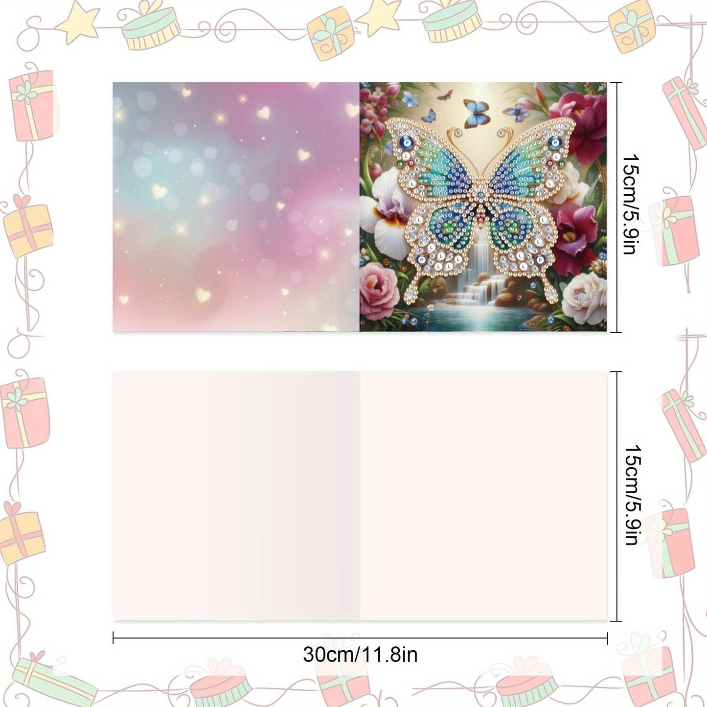 Tontut 8pcs Flower Butterfly Diamond Art Painting Greeting Card, 5D DIY Special Shape Diamond Painting Christmas Birthday Mother's Day Father's Day Teacher's Day Greeting Card Creative Gifts
