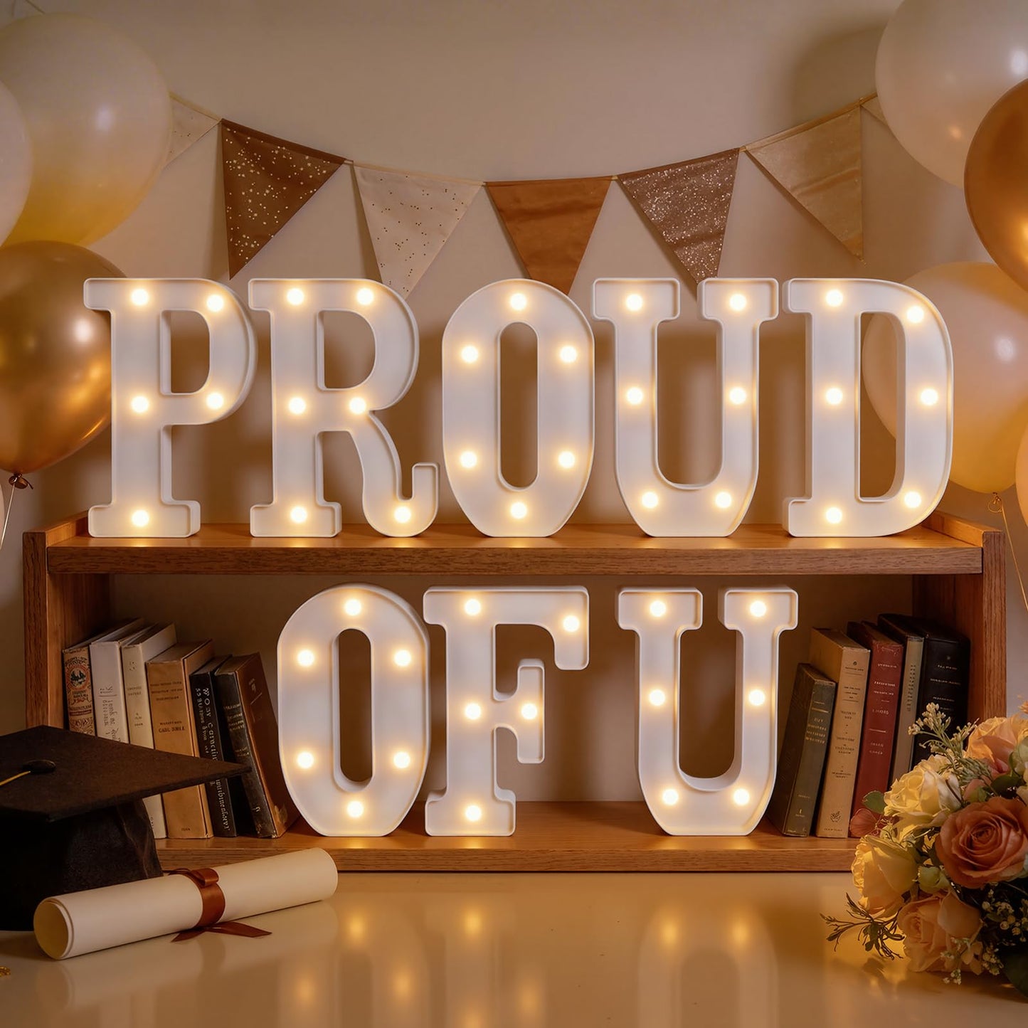 2026 Graduation Decorations PROUD OF U Light Up Letters, Proud of You Marquee Letters for High School College Congratulation Graduation Party Decor, Led Letter Sign for Class of 2026 Grad Party
