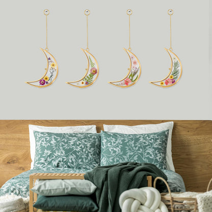 Lineshading 4 Pcs Glass Pressed Flower Frames Double Glass Moon Shaped Picture Frames Flower Brass Hanging Photo Frame for Gallery Artwork Display Wall Decor Housewarming Gifts(Gold,2.5 x 3.5 Inch)