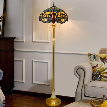 Dragonfly Style Stained Glass Lamp Shade Replacement Only 16X8 Inch Tiffany Lampshades Vintage Handmade Sea Blue Yellow Red Light Cover for Table Lamp Pendant Light Floor Lamp,Red