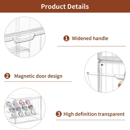 Clear Acrylic Display Case Upgrade 4 Tier Figure Display Cases with 3 Movable Dividers, Stackable Display Box Showcase with Magnetic Door for Collectibles (Large-1pack)