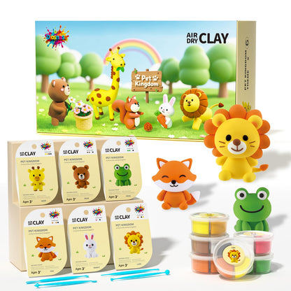 Air Dry Clay for Kids - 6 Animal Themed Modeling Clay Kit, Model Magic Clay with Sculpting Tools and Tutorials, Ultra Light & Soft, Non-Toxic & Safe, DIY Arts and Crafts School Projects for Kids