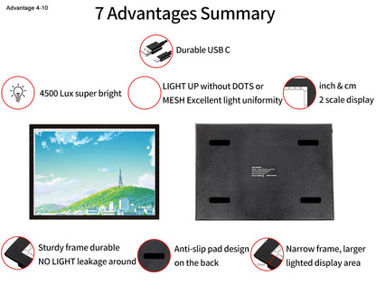 WELZK Light Board A3, 16.6×12.6inchs Light Pad, Side Button Design, 9 Levels/Stepless Dimming, Light Box Widely for Diamond Painting, Tracing, Weeding Vinyl etc.