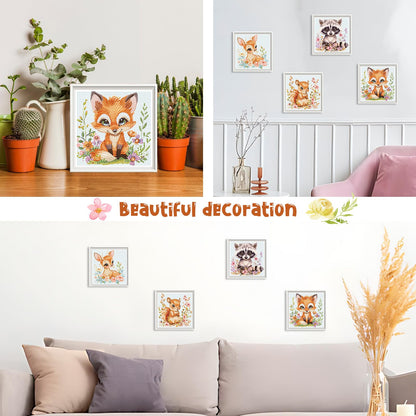 Cheerupp 4 Pcs Woodland Animal Diamond Art Kits for Kids, Cute Jungle Animal DIY Creative Diamond Art Sticker Craft by Number for Adults Beginner, Full Round Drill Gem Art for Home Wall Decor