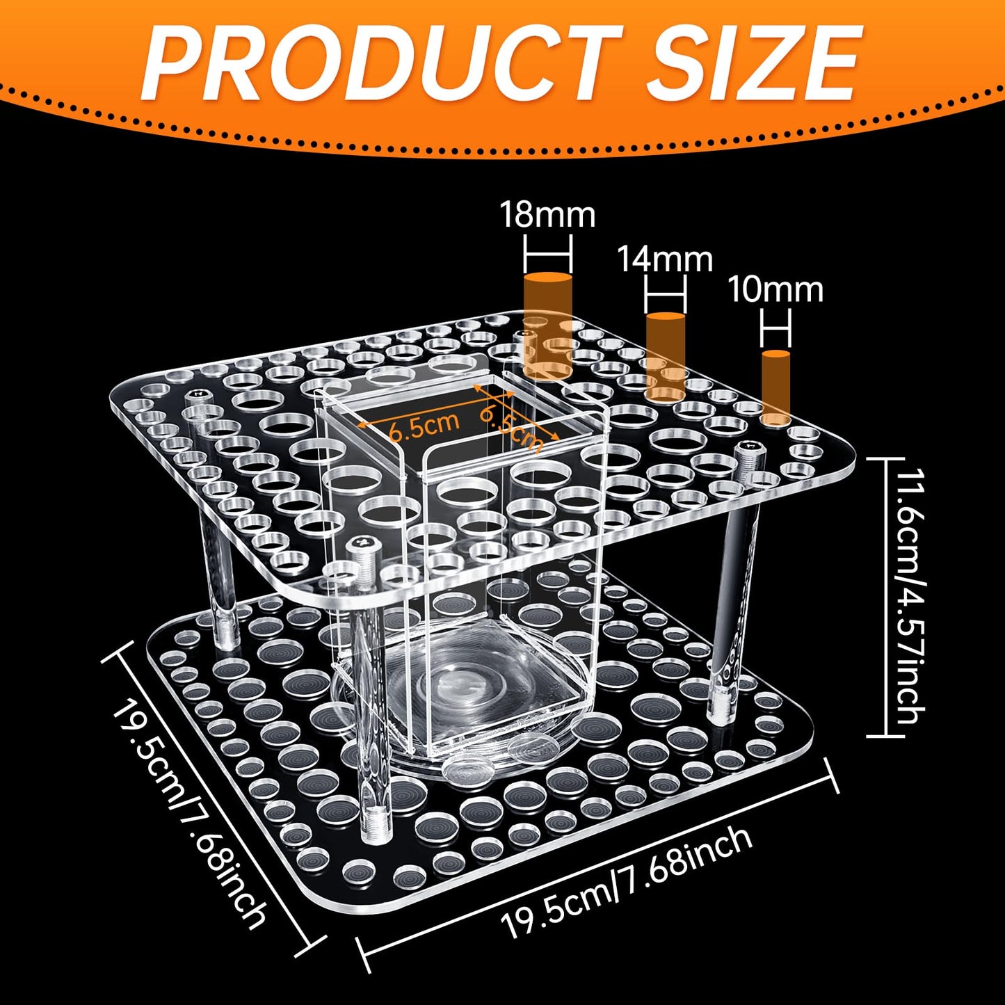 HESHUYU Rotating Paint Brush Holder 92 Holes and Large Compartment 360° Spinning Acrylic Paintbrush Holder Organizer Artist Brush Holder Watercolor Brush Stand Rack