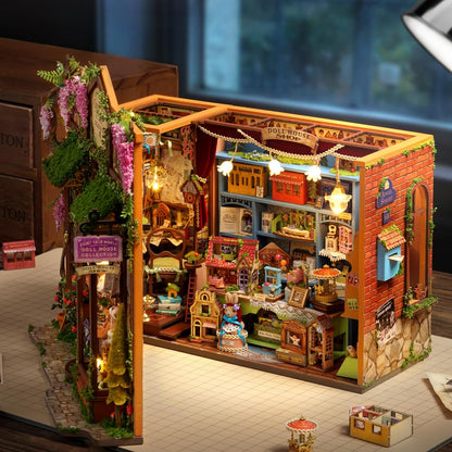 CUTEROOM DIY Miniature House Kit-Fairy Tale Kingdom, Tiny Dollhouse Wooden Furniture Kit, Mini DIY Craft Kits Creative Room for Decoration Family Friends