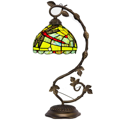 ZJART Tiffany Lamp Stained Glass Table Lamp Metal Leaf Desk Reading Light 8X10X21 Inch Decor Small Space Bedroom Home Office (Green Red Dragonfly)